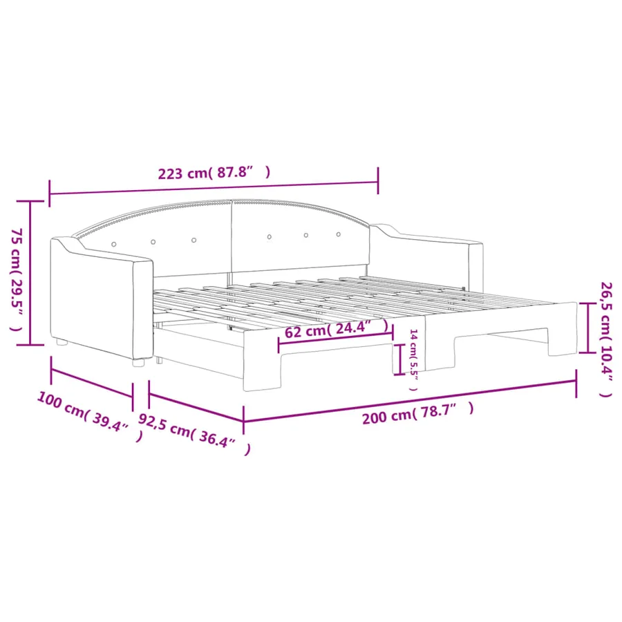 Lit de jour avec gigogne sans matelas noir 90x200 cm - 11