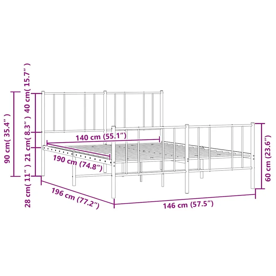 Cadre de lit métal sans matelas et pied de lit blanc 140x190 cm - 10