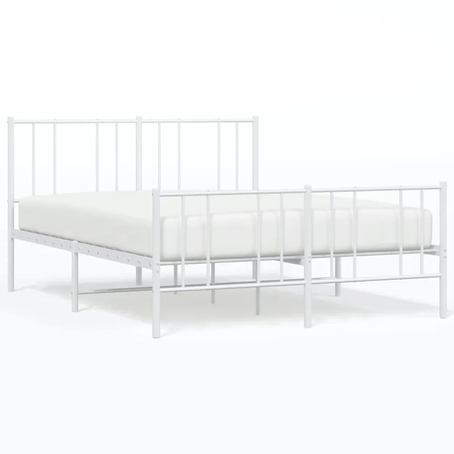 Cadre de lit métal sans matelas et pied de lit blanc 140x190 cm - 2