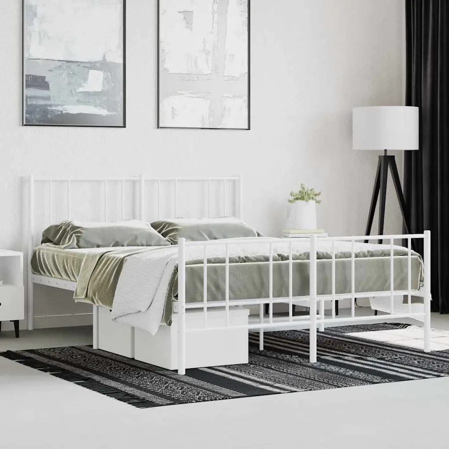 Cadre de lit métal sans matelas et pied de lit blanc 140x190 cm - 4