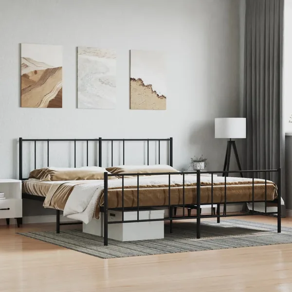 Cadre de lit métal sans matelas avec pied de lit noir 200x200cm