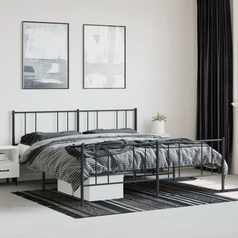 Cadre de lit métal sans matelas avec pied de lit noir 200x200cm - 4