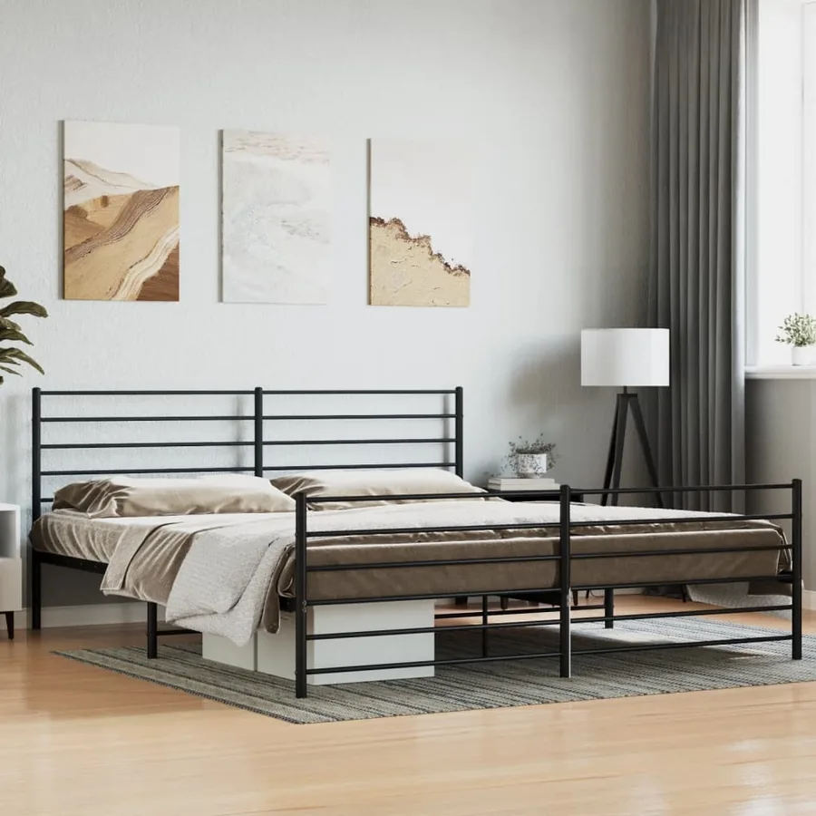 Cadre de lit métal sans matelas avec pied de lit noir 200x200cm