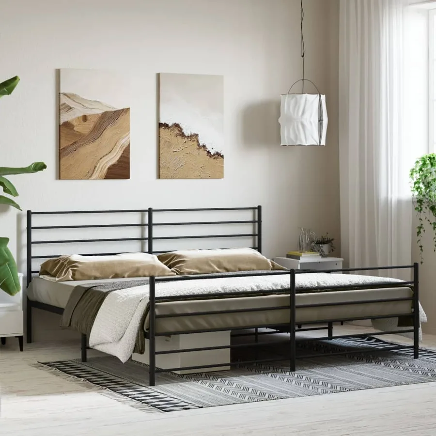 Cadre de lit métal sans matelas avec pied de lit noir 200x200cm - 4