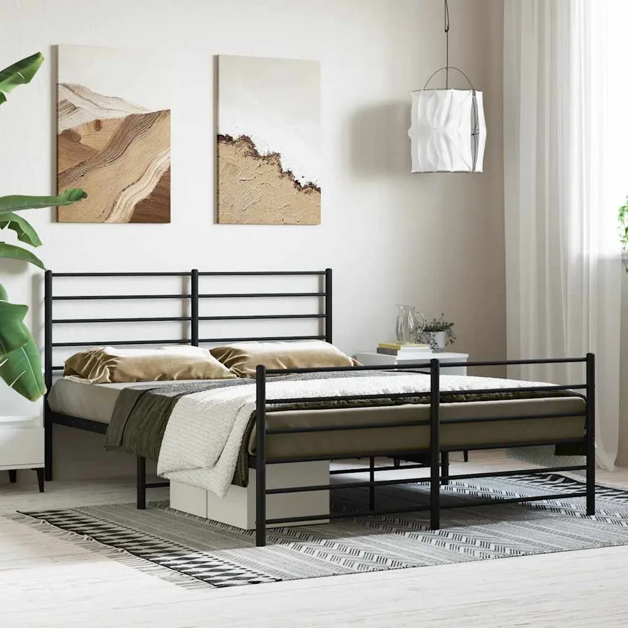 Cadre de lit métal sans matelas avec pied de lit noir 140x200cm - 4