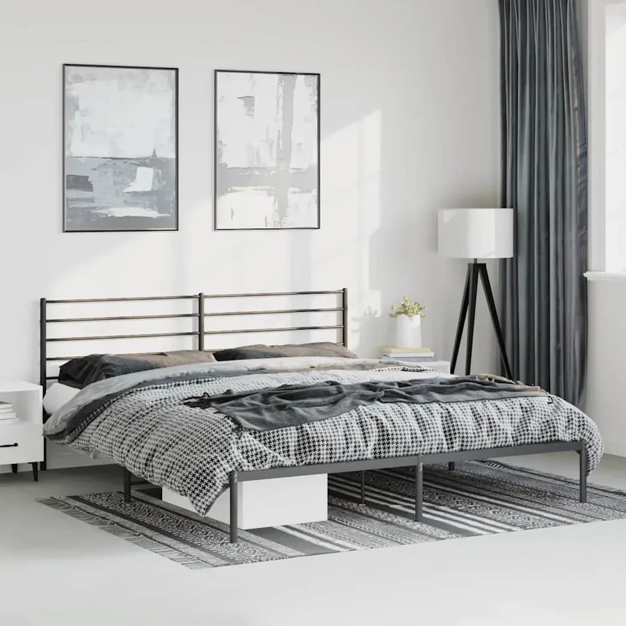 Cadre de lit métal sans matelas avec tête de lit noir 193x203cm