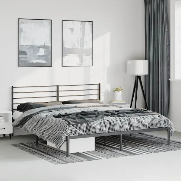 Cadre de lit métal sans matelas avec tête de lit noir 193x203cm