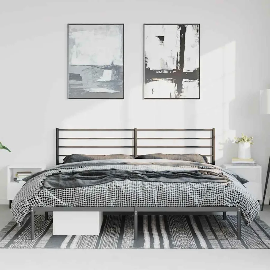Cadre de lit métal sans matelas avec tête de lit noir 193x203cm - 3