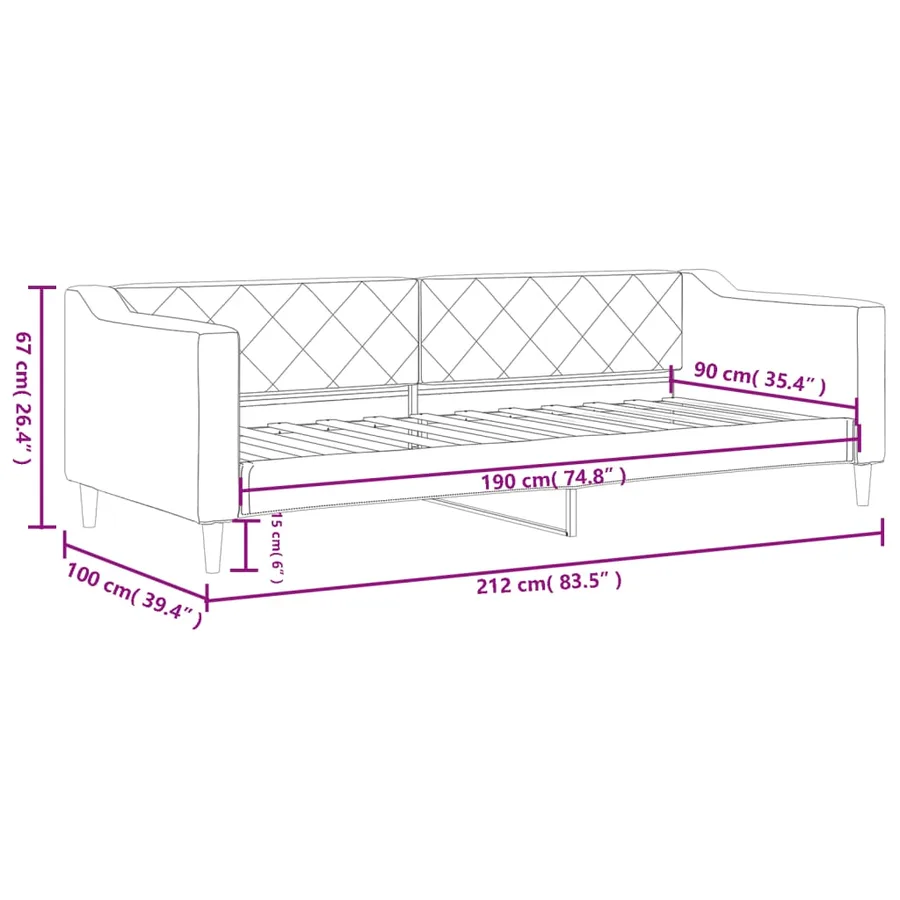 Lit de repos sans matelas noir 90x190 cm tissu - 8