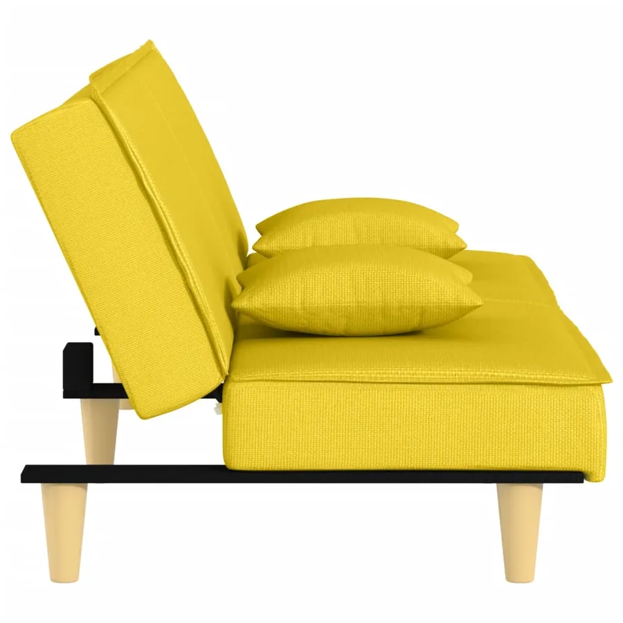 Canapé-lit jaune clair tissu - 5