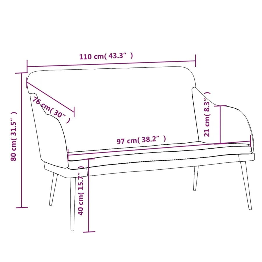 Banc Noir 110x76x80 cm Velours - 8