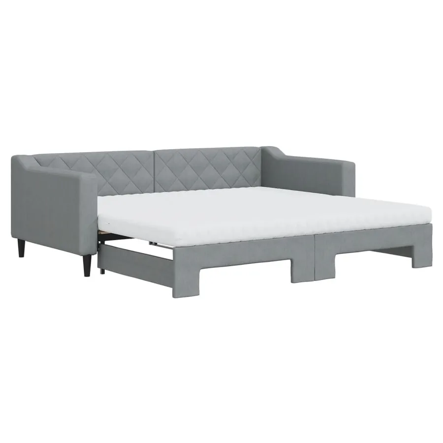 Lit de jour avec gigogne et matelas gris clair 90x190 cm tissu - 2