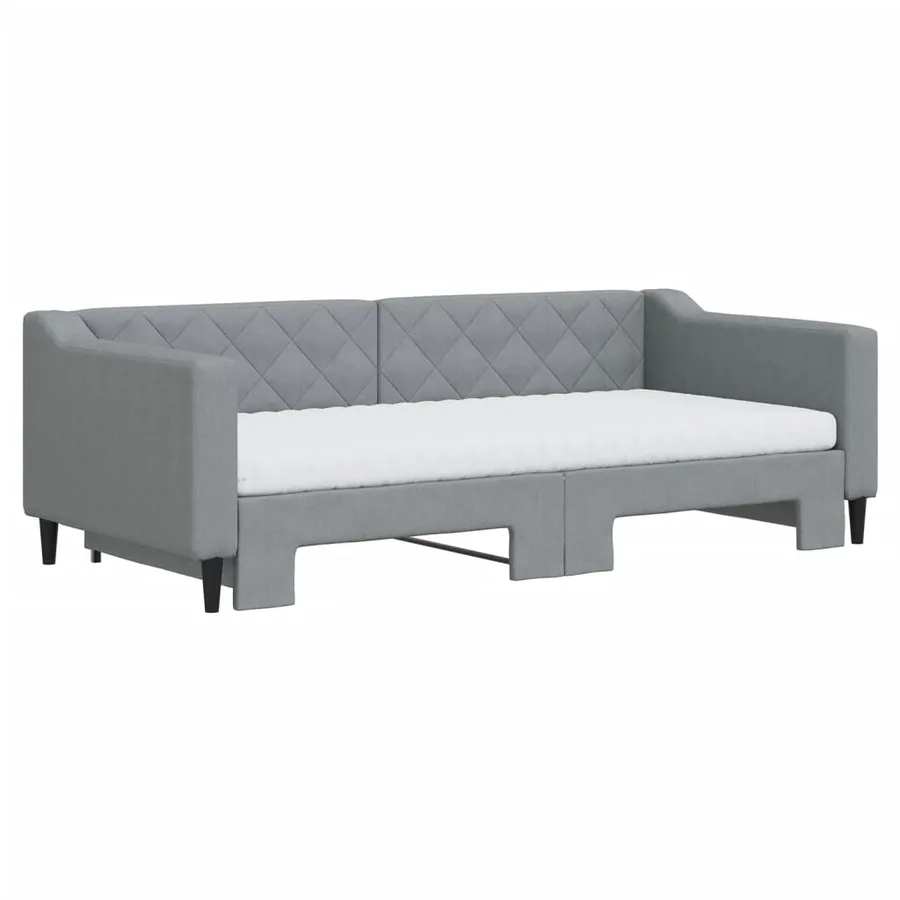 Lit de jour avec gigogne et matelas gris clair 90x190 cm tissu - 3