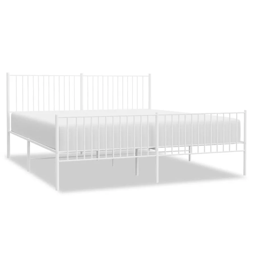 Cadre de lit métal sans matelas et pied de lit blanc 200x200 cm - 2