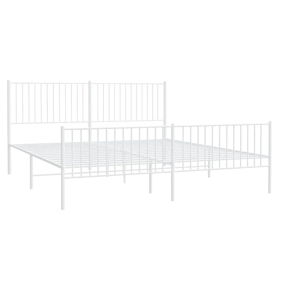 Cadre de lit métal sans matelas et pied de lit blanc 200x200 cm - 3