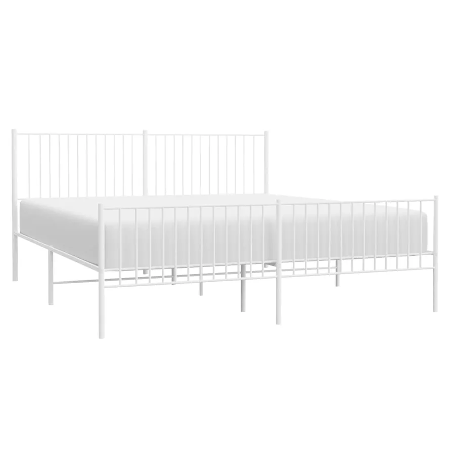 Cadre de lit métal sans matelas et pied de lit blanc 200x200 cm - 4