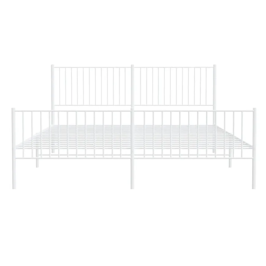 Cadre de lit métal sans matelas et pied de lit blanc 200x200 cm - 5