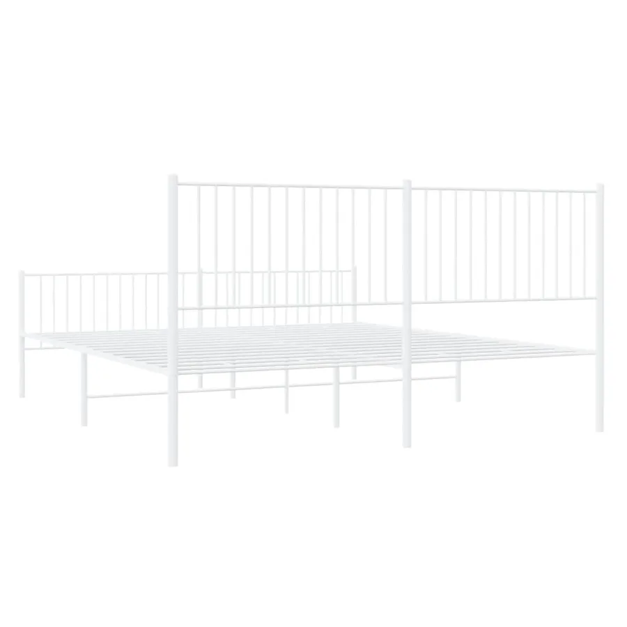 Cadre de lit métal sans matelas et pied de lit blanc 200x200 cm - 7