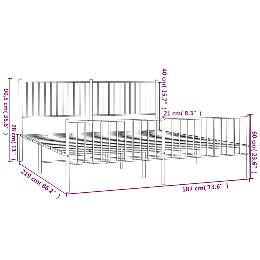 Cadre de lit métal sans matelas et pied de lit blanc 183x213 cm - 10