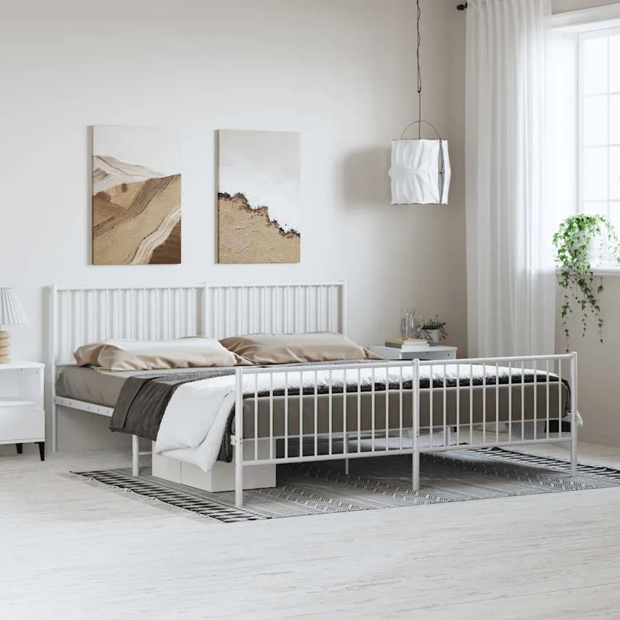 Cadre de lit métal sans matelas et pied de lit blanc 183x213 cm - 3