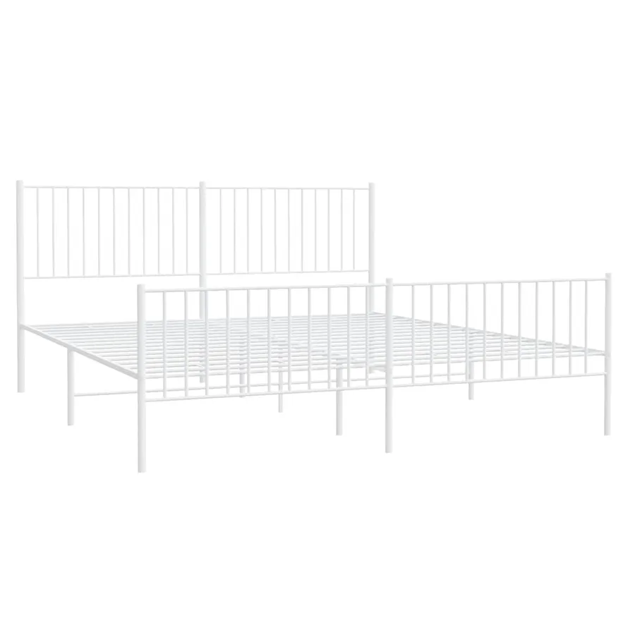 Cadre de lit métal sans matelas et pied de lit blanc 183x213 cm - 4