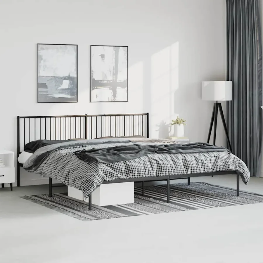 Cadre de lit métal sans matelas avec tête de lit noir 193x203cm