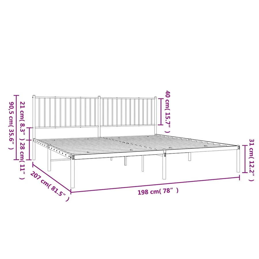 Cadre de lit métal sans matelas avec tête de lit noir 193x203cm - 10