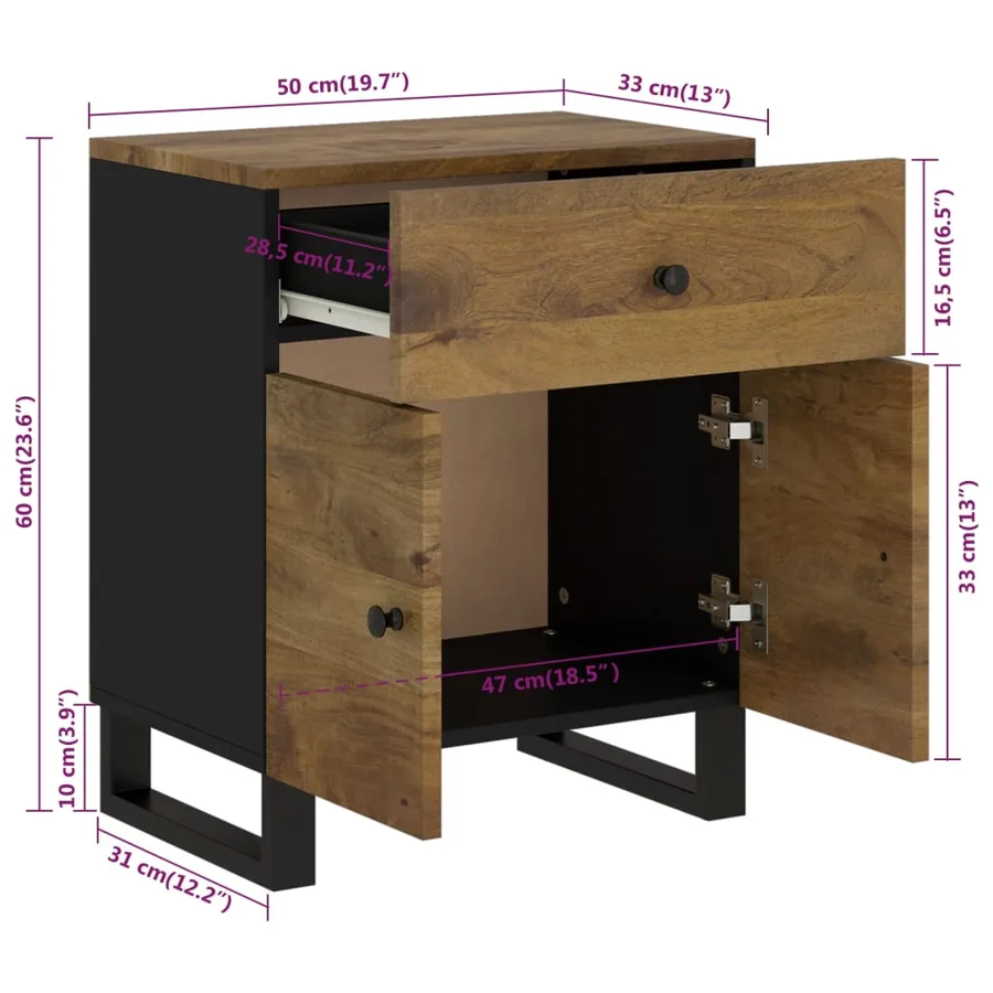 Table de chevet 50x33x60 cm Bois de manguier et d'ingénierie - 8