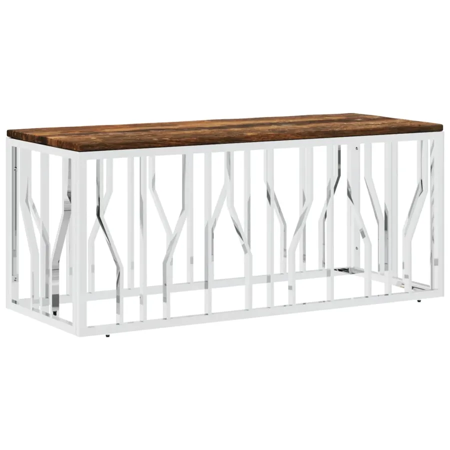 Table basse acier inoxydable et bois massif de récupération - 2