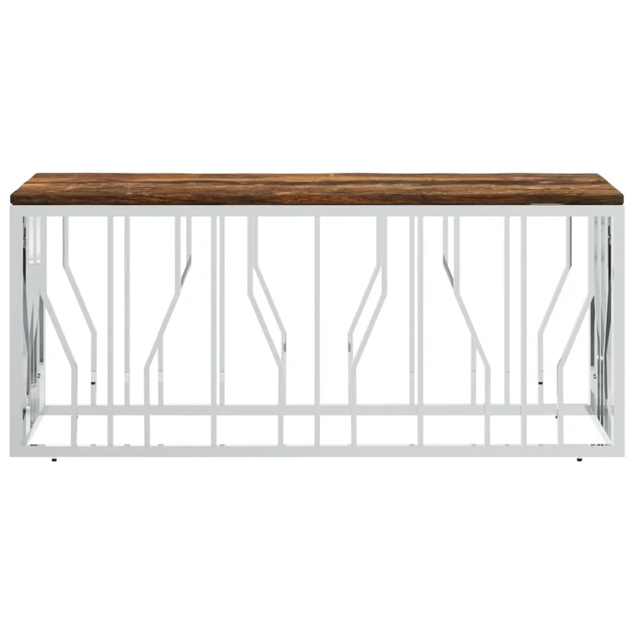 Table basse acier inoxydable et bois massif de récupération - 3