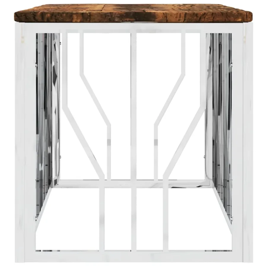 Table basse acier inoxydable et bois massif de récupération - 4