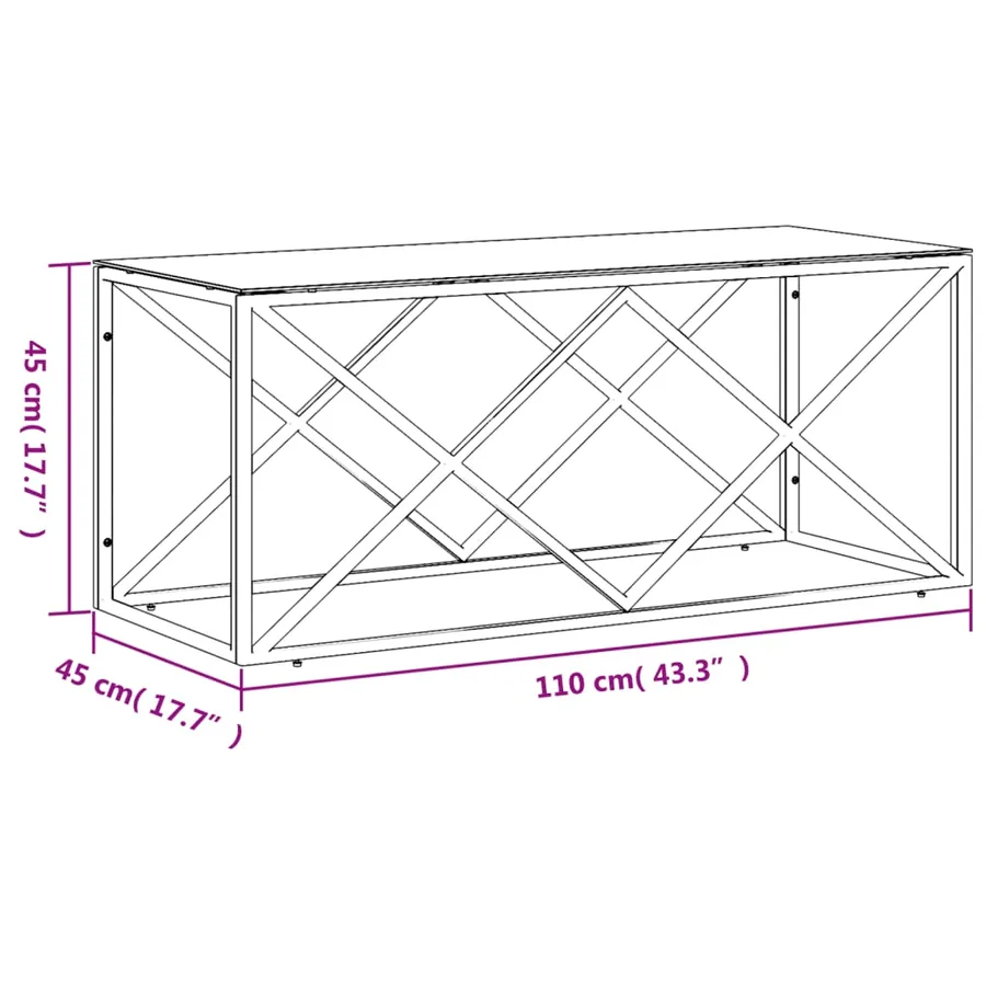 Table basse 110x45x45 cm acier inoxydable et verre - 6
