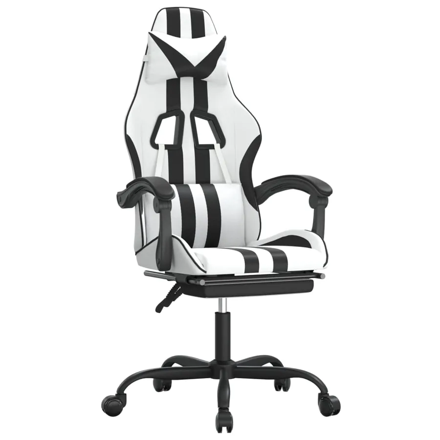 Chaise de jeu pivotante et repose-pied Blanc et noir Similicuir - 2