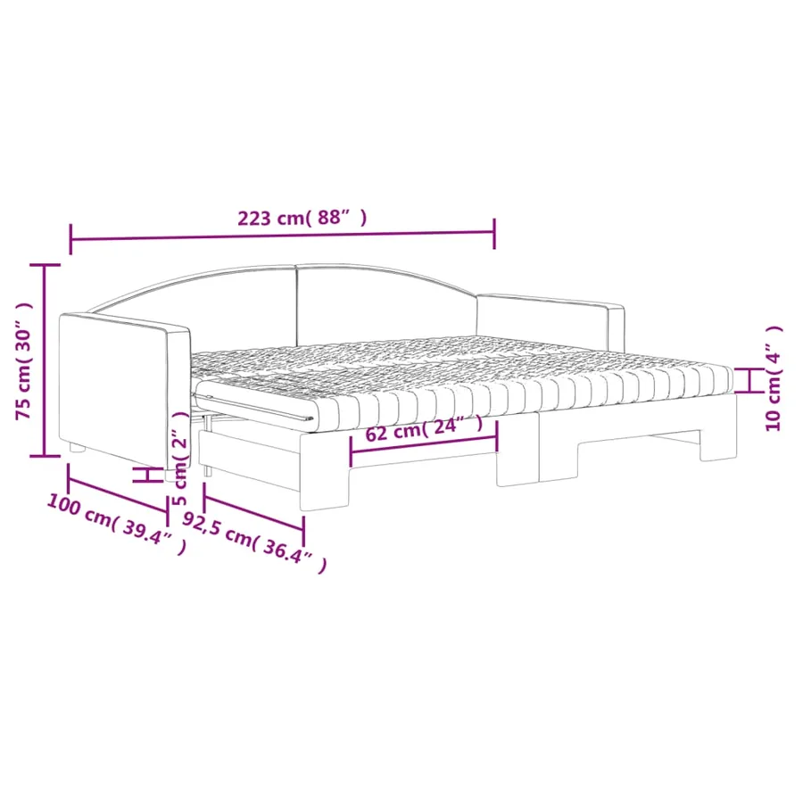 Lit de jour avec gigogne et matelas noir 90x200 cm tissu - 12