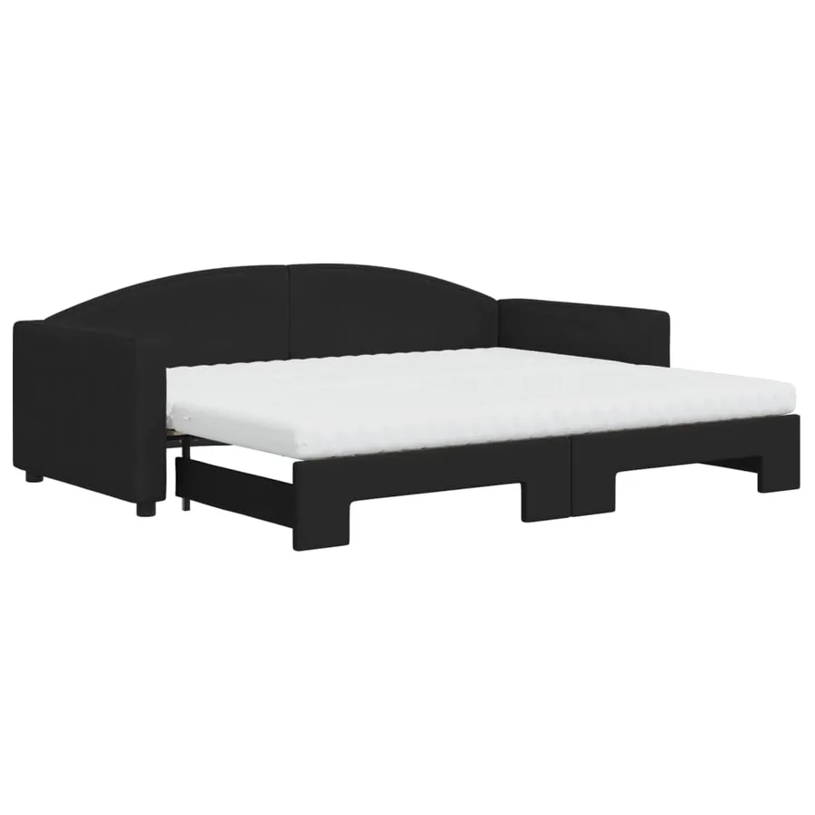 Lit de jour avec gigogne et matelas noir 90x200 cm tissu - 2