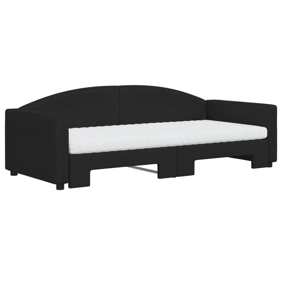 Lit de jour avec gigogne et matelas noir 90x200 cm tissu - 3