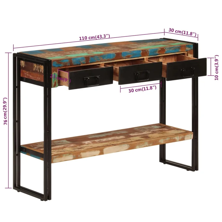 Table console 110x30x76 cm Bois massif de récupération - 7