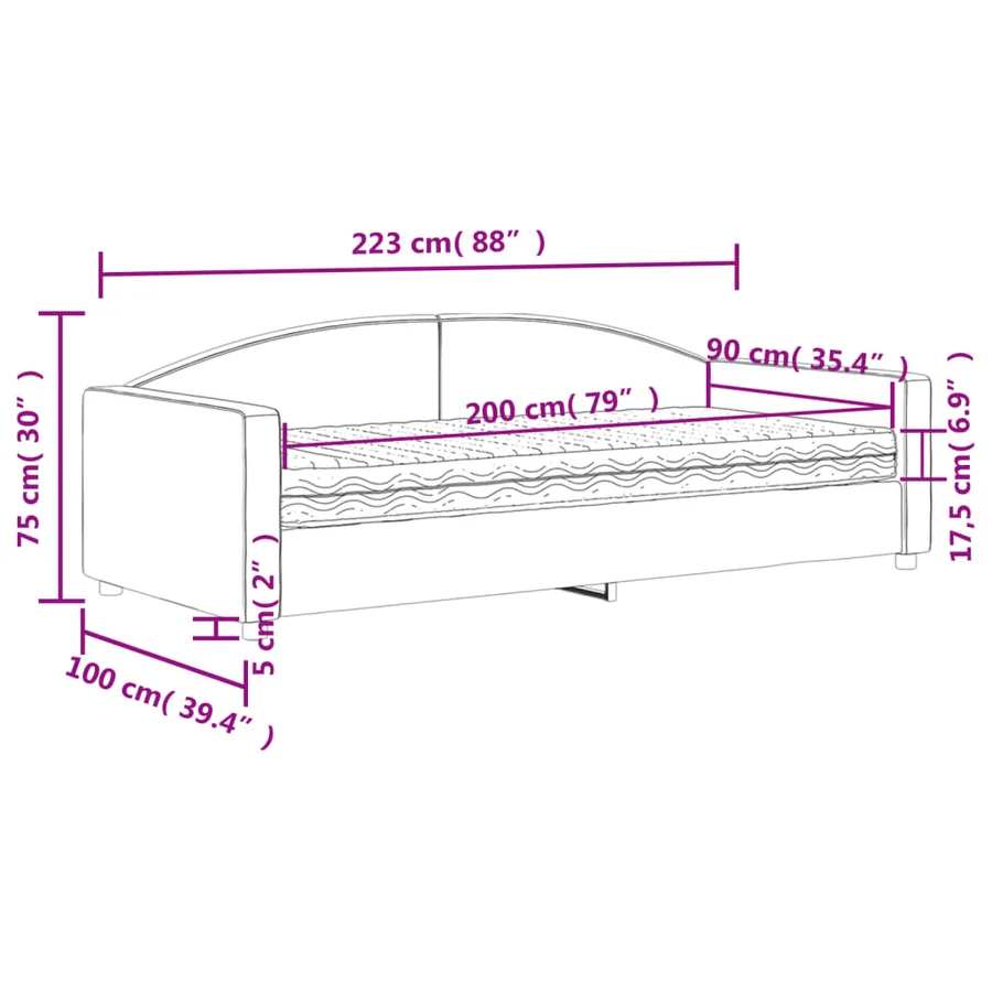 Lit de jour avec matelas noir 90x200 cm tissu - 12