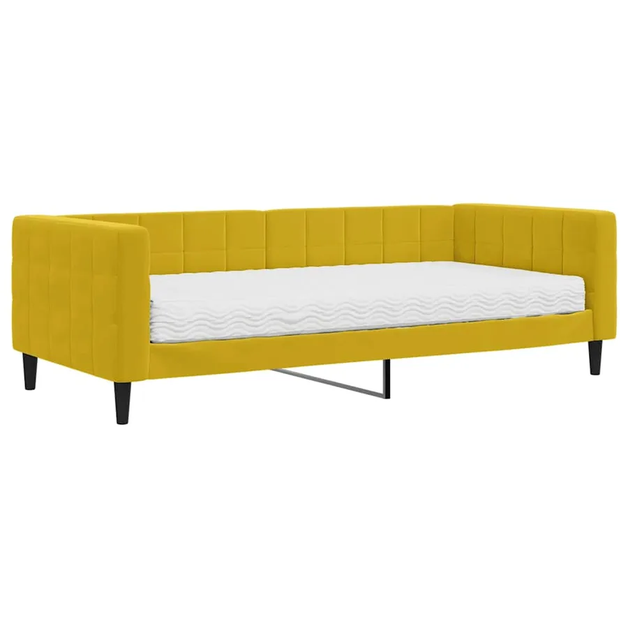 Lit de jour avec matelas jaune 90x200 cm velours - 2