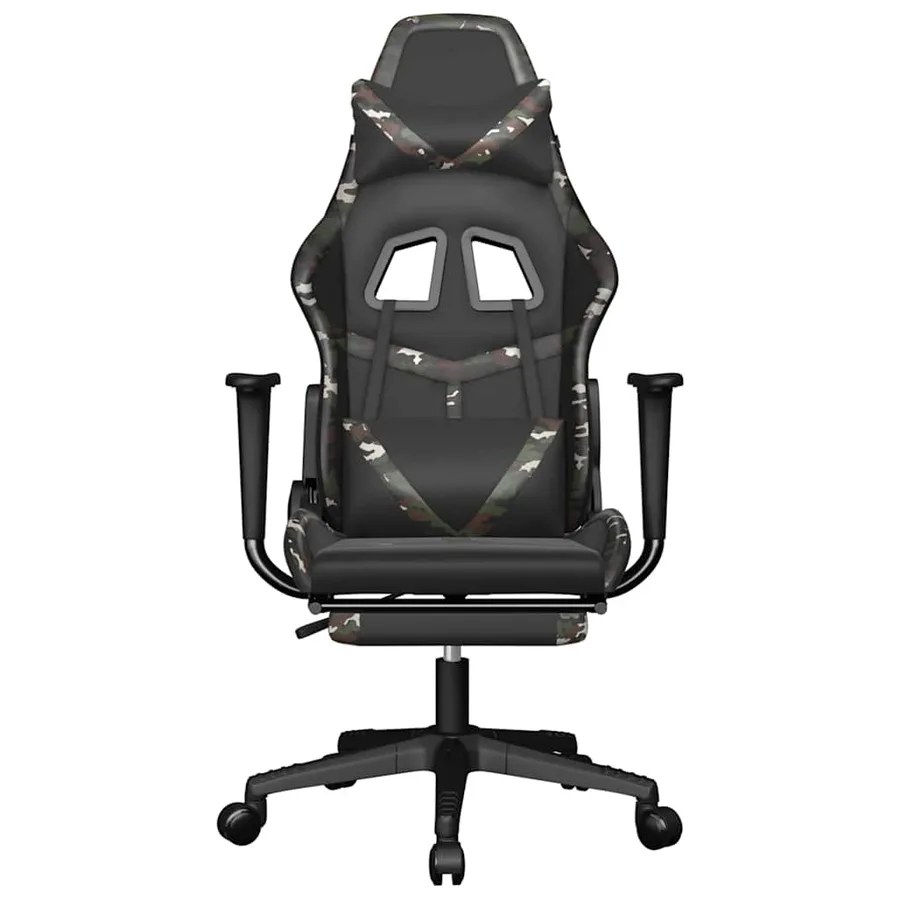 Chaise de jeu de massage repose-pied Noir&Camouflage Similicuir - 4