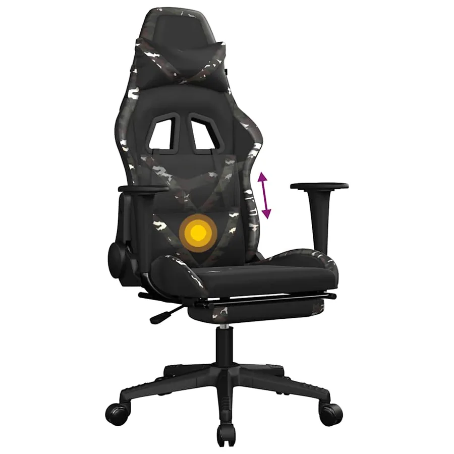 Chaise de jeu de massage repose-pied Noir&Camouflage Similicuir - 8