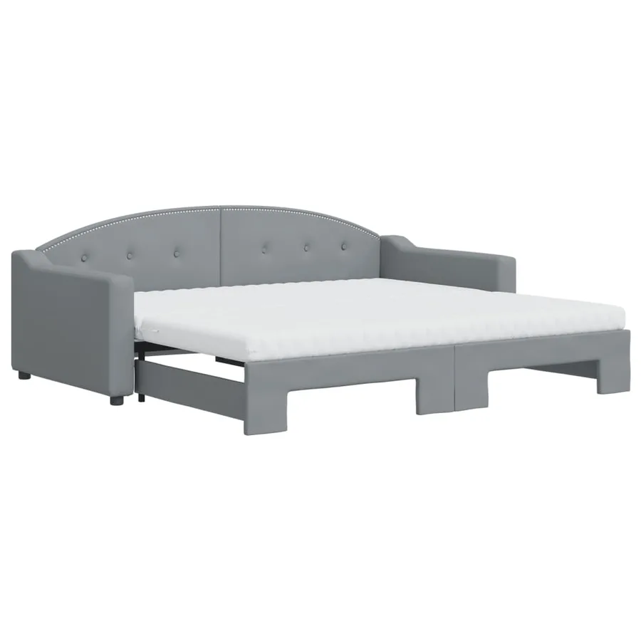 Lit de jour avec gigogne et matelas gris clair 90x190 cm tissu - 2