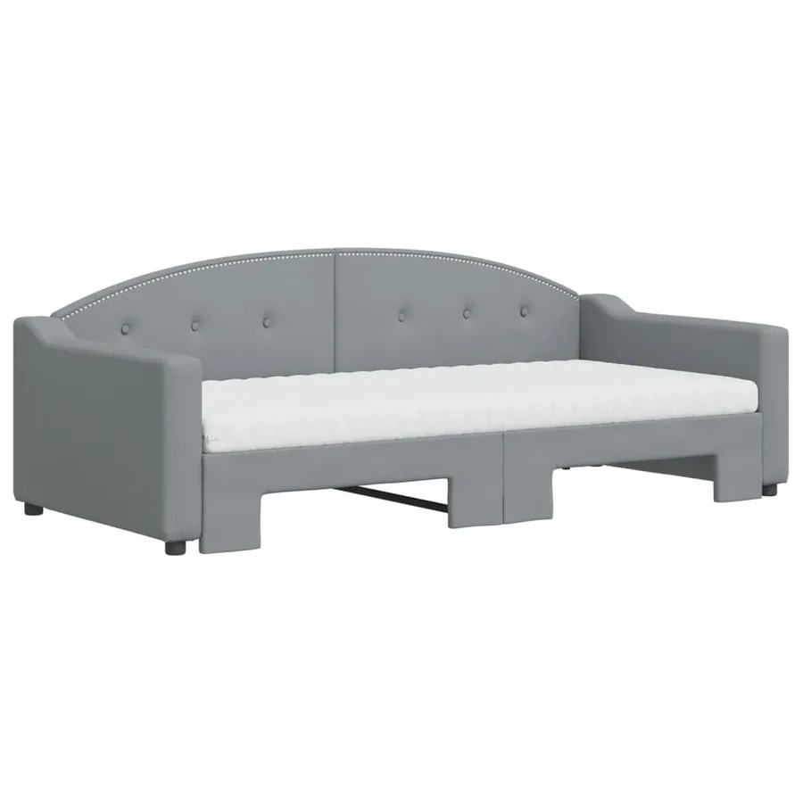 Lit de jour avec gigogne et matelas gris clair 90x190 cm tissu - 3