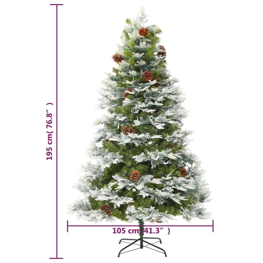 Sapin de Noël pré-éclairé et pommes de pin vert 195cm PVC et PE - 12