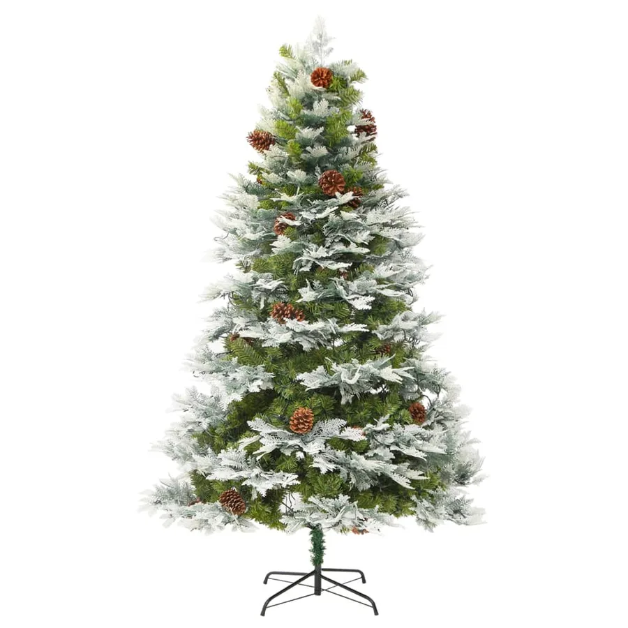 Sapin de Noël pré-éclairé et pommes de pin vert 195cm PVC et PE - 5