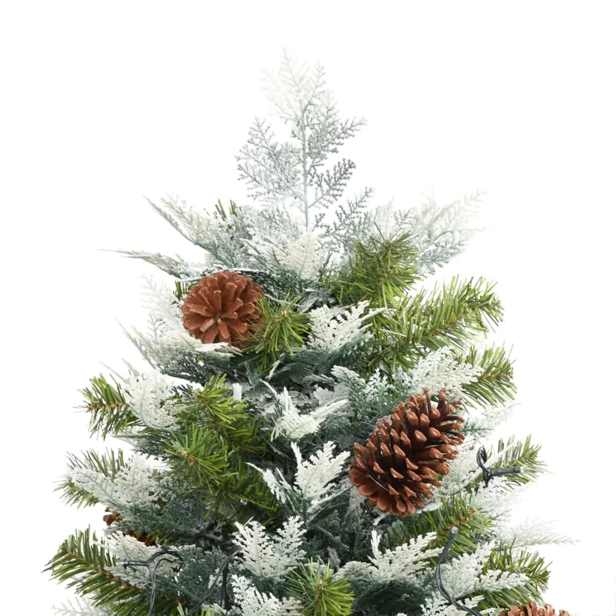 Sapin de Noël pré-éclairé et pommes de pin vert 195cm PVC et PE - 8