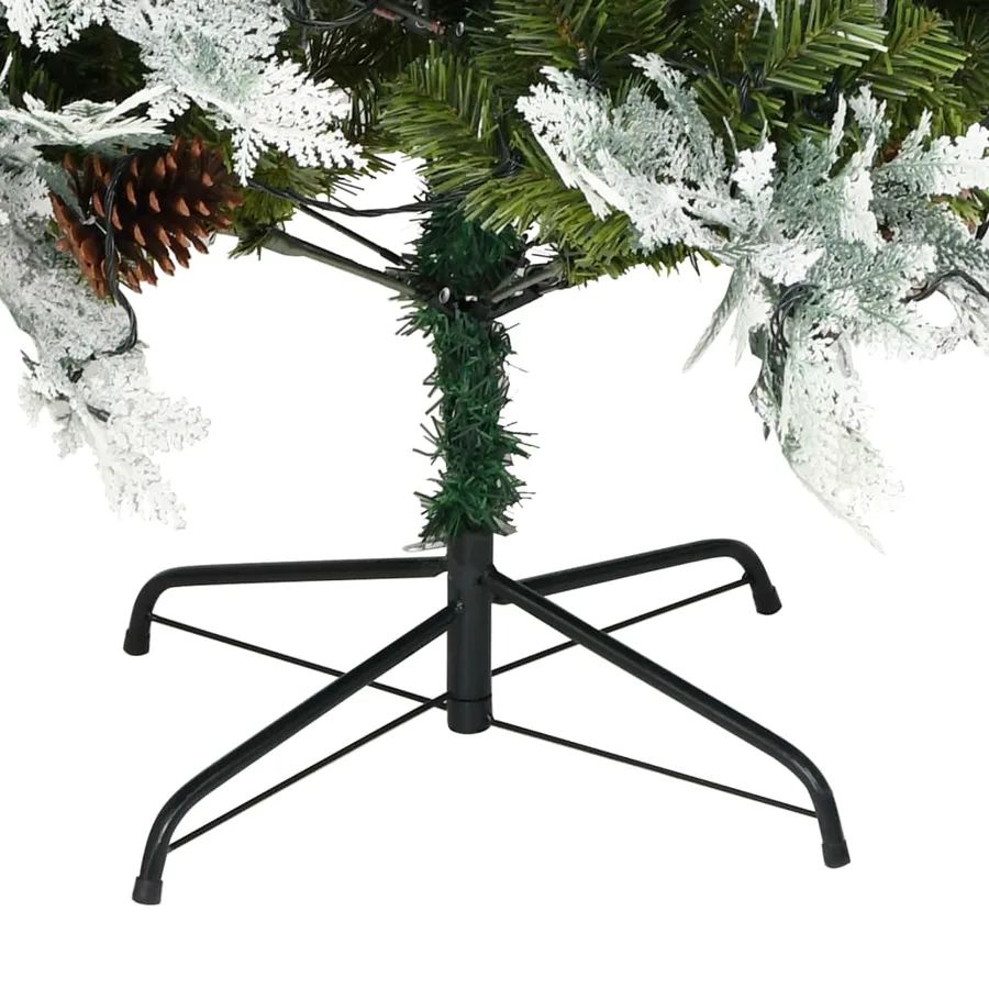 Sapin de Noël pré-éclairé et pommes de pin vert 195cm PVC et PE - 9