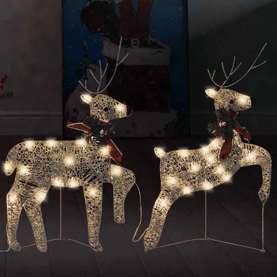 Rennes de Noël 2 pcs Doré 40 LED