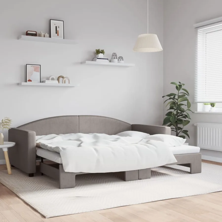 Lit de jour avec gigogne sans matelas taupe 90x200 cm