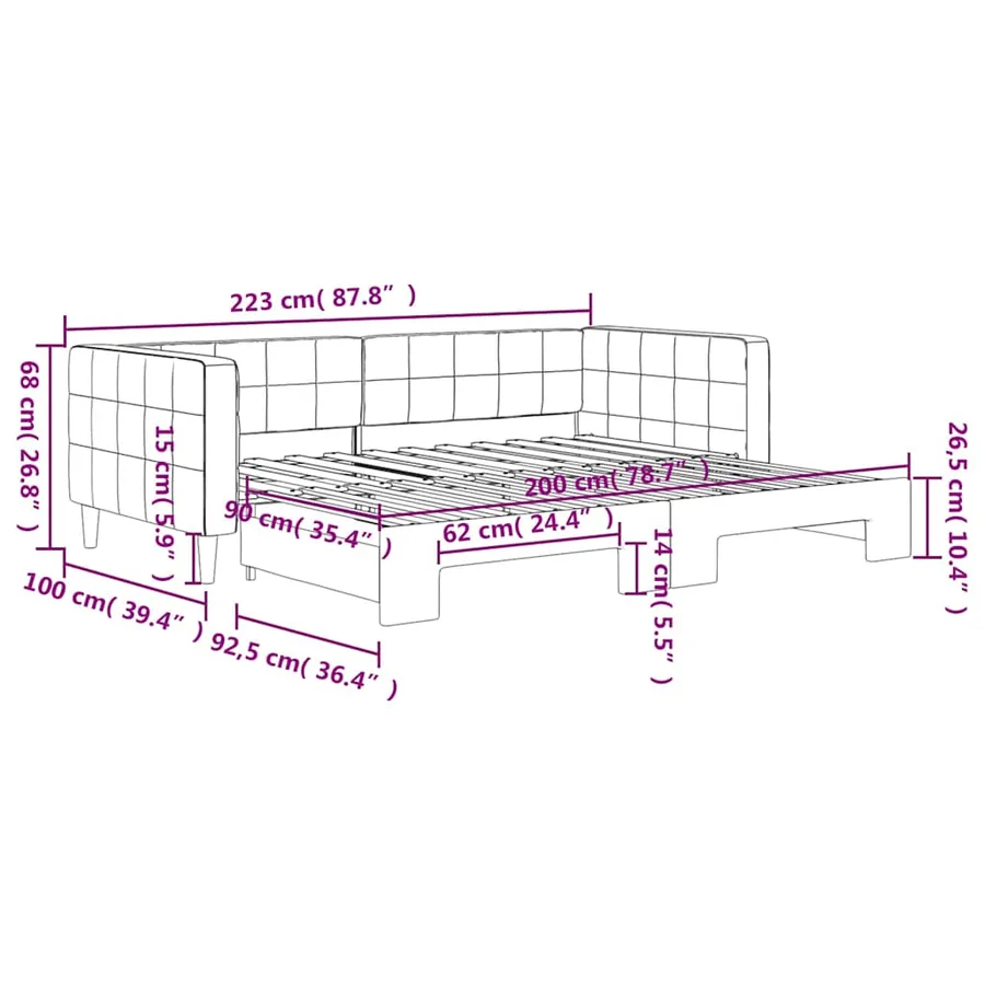 Lit de jour avec gigogne sans matelas vert foncé 90x200 cm - 11